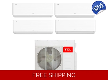 TCL 4-Zone 21.5 SEER2 Mini Split Heat Pump (-4°F), WIFI, E-Star: 12 EER/9 HSPF (R410a)